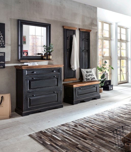 Kolonialmöbel Massivholz Dielen-Set gr.Schuhschrank kl.Schuhschrank Garderobe Spiegel