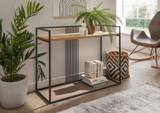 Beistelltisch Konsole ELLA 100x75x40cm Wildeiche geölt Metall schwarz