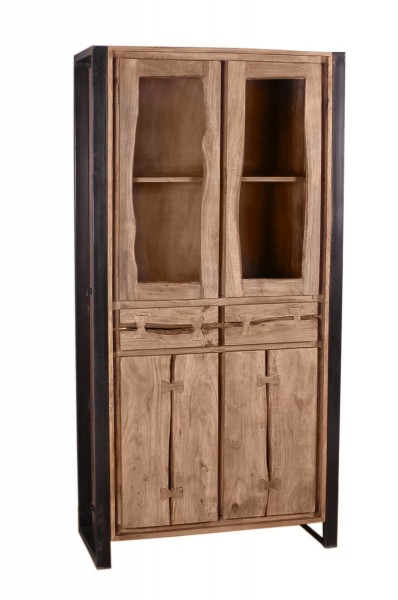 Akazienholz Vitrine 90x180x40cm Massiv