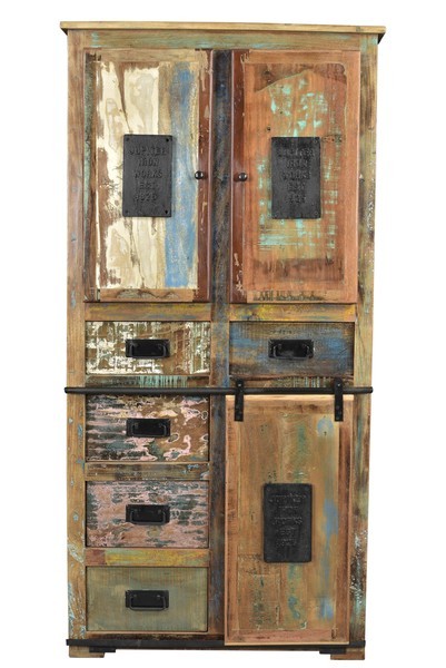 Vintage Massivholz Schrank 90x180x40cm bunt