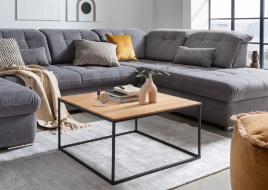 Couchtisch MALU 75x40x75cm Wildeiche geölt Metall schwarz