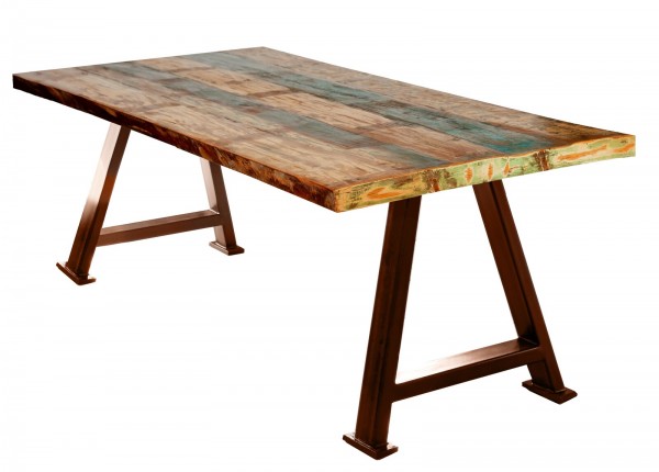 Vintage Möbel Tisch massiv 160x75x85cm bunt A-Gestell braun